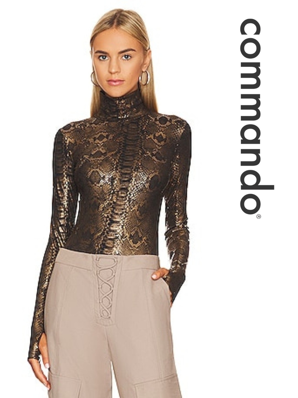 commando- Classic Turtleneck Bodysuit w/Thumbholes Burnished Snake XS (0-2)